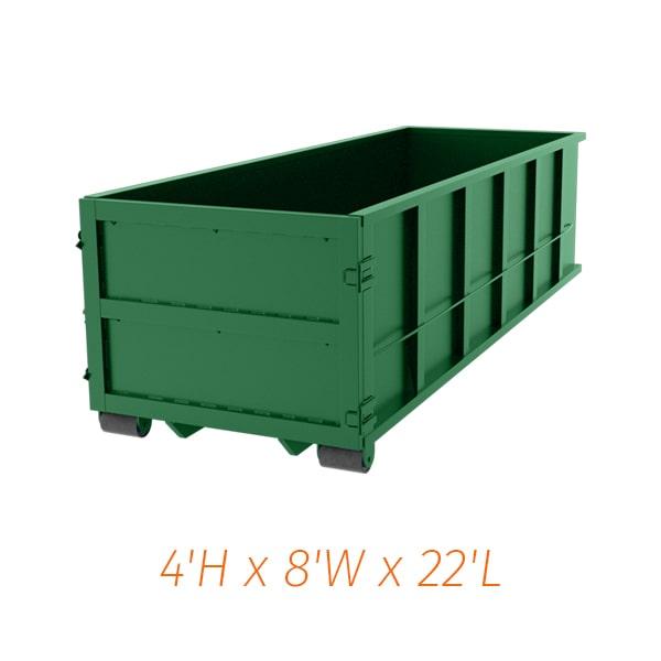 we offer flexible rental periods for our twenty-yard dumpsters, ranging from a few days to several weeks depending on your needs